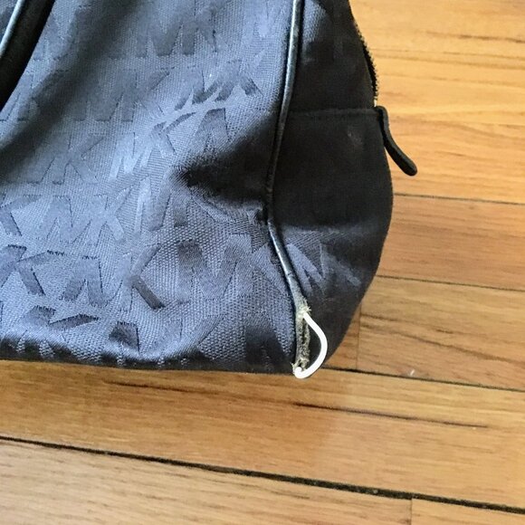 Michael Kors Charlotte Black Signature Logo Satchel Handbag Purse - Picture 9 of 11